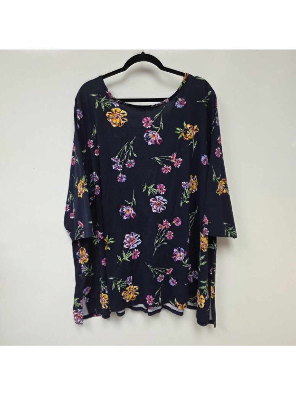 Woman Within Shirt Womens 4X Blue Floral Pleated Scoop Neck 3/4 Sleeve Tunic Top - Picture 4 of 10